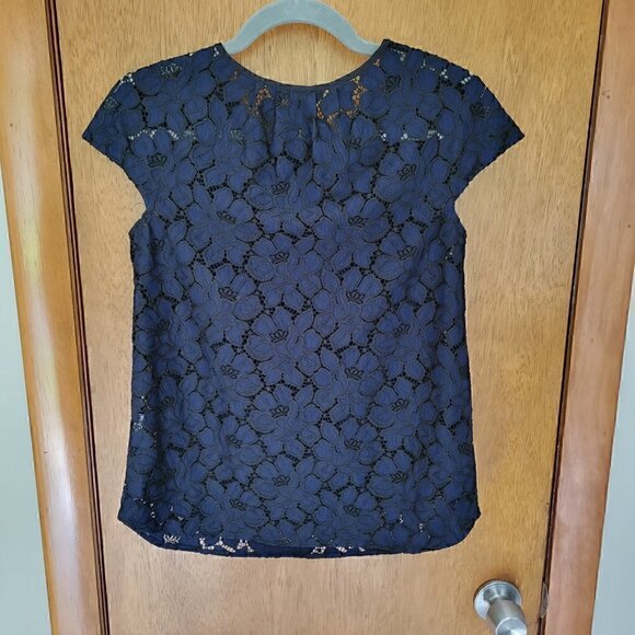 J.Crew Navy & Black Crochet Lace Blouse – Size 0 | Elegant Holiday Layering Top - Picture 5 of 5